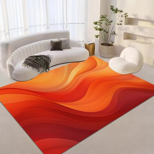 Orange Und Rote Linien Im Retro-Look Teppich, 160 x 230cm Abstrakte Geometrie rutschfest Waschbar In Waschmaschine, Modern DüNner TeppichläUfer FüREingang,Wohnzimmer, Hallway
