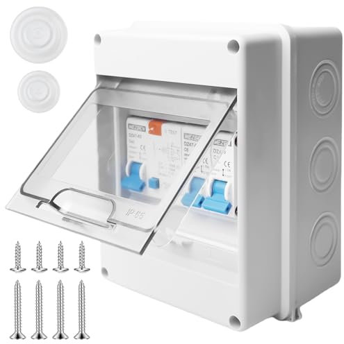 Boîte à fusibles 220 V - Montage en saillie - IP65 - Étanche - Petit distributeur en saillie avec interrupteur d'air 10 A + 10 A - Boîte à fusibles avec interrupteur AC 32 A - Pour la maison, le