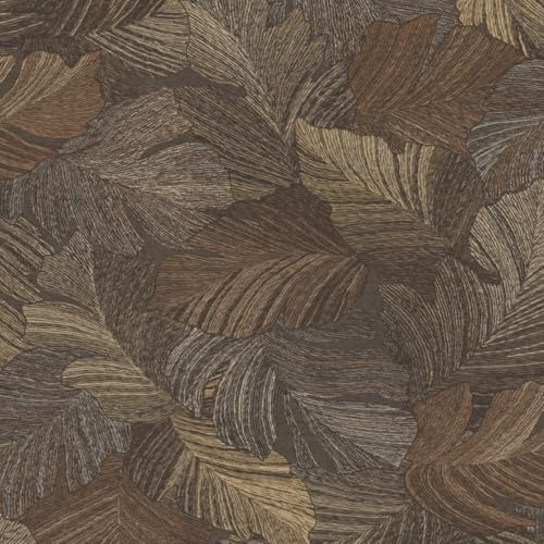 Grandeco Charming Scattered Leaves Textured Wallpaper, Chocolate Brown