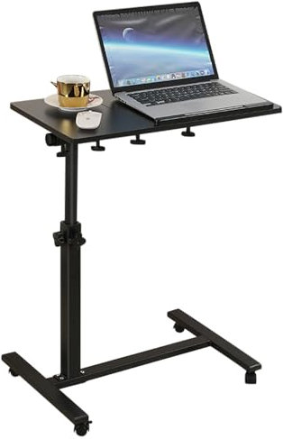 OHMG Leichter Beistelltisch, Betttisch für Laptop, Sofatisch mit feststellbaren Rollen, höhenverstellbar, Stehpult, mobiler Computertisch, faltbar