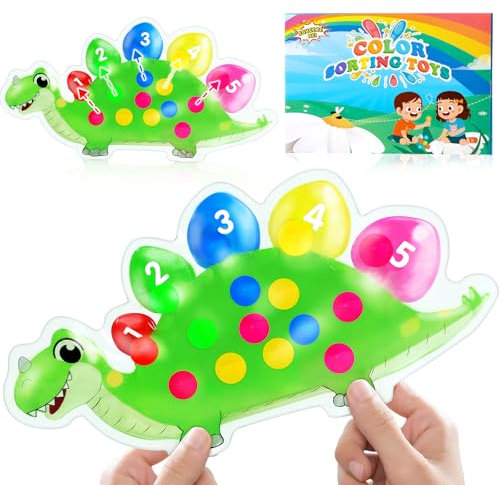 Dinosaurier Farbensortierspiel Zählen Superweiches Squeeze Sensorikspielzeug für Kleinkinder Montessori Lernspiel Farberkennung Feinmotorik Training Reise Anti Stress Spielzeug ab 3 Jahren (Grün)
