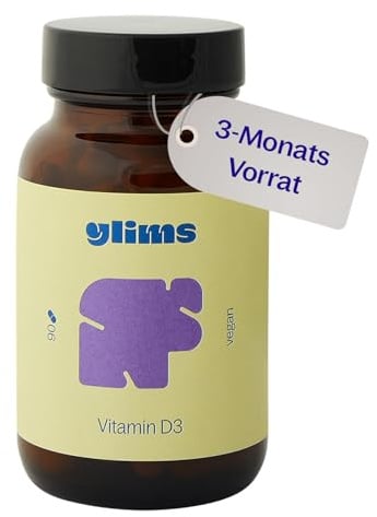 glims Vitamin D3 vegan hochdosiert - 800 I.E. pro Kapsel – 90 Kapseln für 3 Monate – für Immunsystem, Knochen & Muskeln – zuckerfrei, glutenfrei & laborgeprüft
