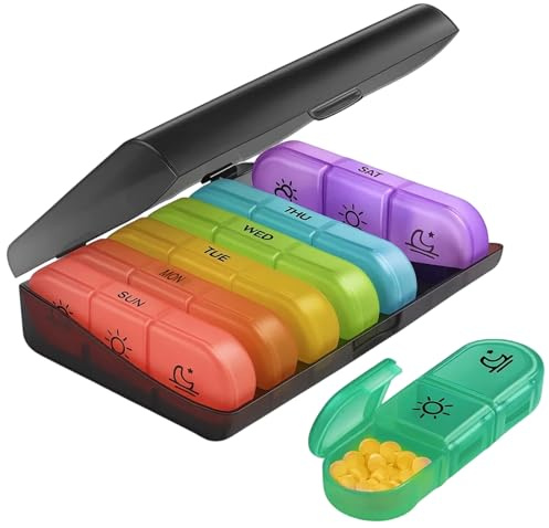 Pillendose 7 Tage, 15,5 x 12 x 4 cm Tablettenbox 7 Tage 3 Fächer Morgens Mittags Abends, Pillenbox 21 Fächer für Wochendosis, Medikamentenbox für Unterwegs und Reisen