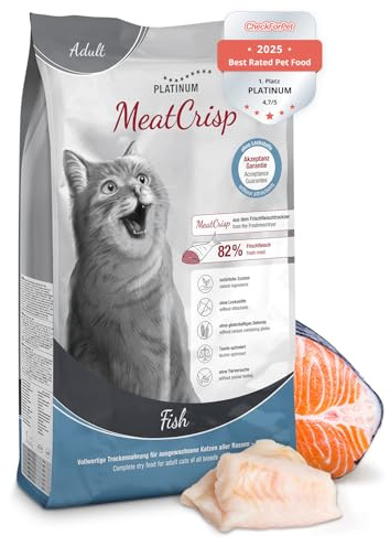 PLATINUM - Katzenfutter MeatCrisp Adult Fish, 1,5kg, trocken, glutenfrei | Knuspriges Trockenfutter aus Frischfleisch für Katzen - Taurin optimiert - nährstoffreich - leicht verdaulich