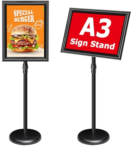 VAIIGO Infoständer DIN A3 Plakatständer/Posterständer,Höhenverstellbar & Drehbar Aluminium Informationsständer,Stabiler Kundenstopper & Aufsteller,Werbeaufsteller für Büro,Restaurant,Shop,Schwarz