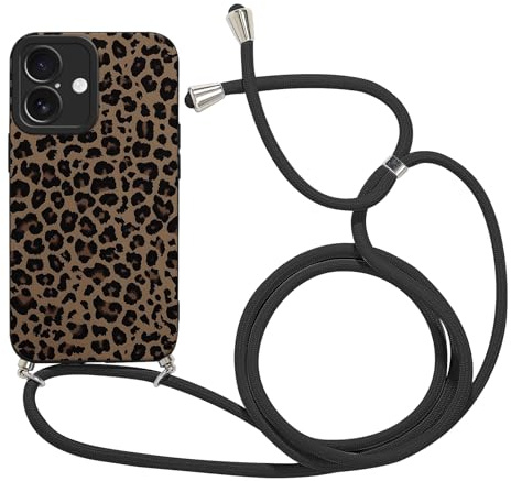 Xylota Coque pour iPhone 17 6,3'' avec Cordon, Aesthetic Motif Etui avec Réglable Collier Corde, Silicone Caméra Protection Portable Lanyard Antichoc Housse Bumper Case pour iPhone 17, Léopard 01