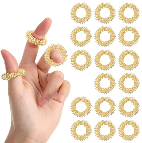 Woobroo Anti Stress Ring 20 Stück Golden - Akupressurringe für Finger mit 210 Massagepunkten, ADHS Hilfsmittel zur Angstreduzierung, wiederverwendbare Massageringe Set