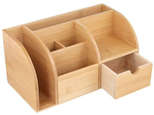SYUTBOU Schreibtisch Organizer Holz, 26 x 15 x 14cm Naturholz Stiftehalter, Stifte Organizer Holz für Büro, Zuhause