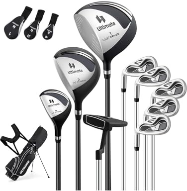 GOPLUS Juego de Golf Completo para Hombre, Juego de Palos de Golf Portátil para Zurdos con Correa de Hombro y Asa, Driver #1, Fairway #3, Híbrido #4, 5 Palos de Hierro y un Putter