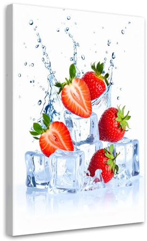 Feeby Leinwand Bilder - Bild Küche - Erdbeeren Eis Obst Natur - 30x45 1tlg - Deko Deko Esszimmer Groß - Dekoration Canvas - Gemälde - Modern Wandbilder - Kunstdruck