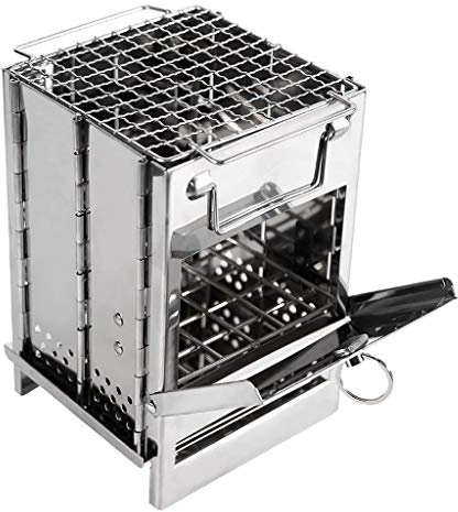 Dcfbkl Holzgrill/Grill, Grill, Edelstahl, zusammenklappbar, Campingkocher, zum Kochen, Picknick, Reisen, Campingzubehör für Zelt, Camping, Kochen