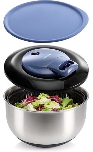 VALLEYHIKE Salatschleuder Edelstahl, 5L mit Frischhalte-Deckel, BPA-Frei | Schnell Stabil Schleudern Gemüse, Langlebiger, Vielseitig Rührschüssel, Rutschfester Boden, Frischhaltedeckel, Platzsparend