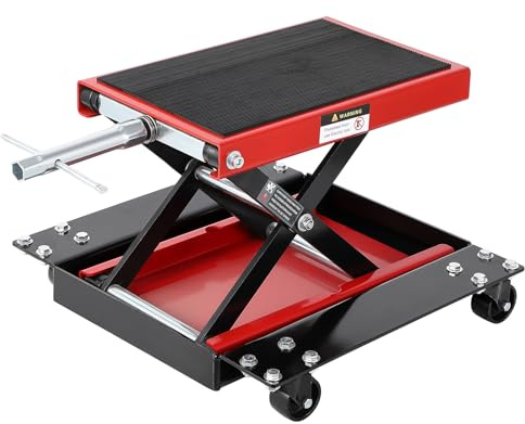 Garvee Cric élévateur Moto Central 1100 lbs – Acier Robuste, Plateau Roulant, Hauteur réglable 8-39 cm, manivelle Ergonomique – Idéal Entretien et réparation – Rouille – Taille : 37 x 41 x 39 cm –