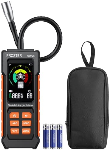 Proster Rilevatore Gas Metano Portatile con Sonda Flessibile da 27 cm, Rilevatore Fughe Gas Naturale GPL Propano Butano, Allarme Sonoro e Visivo, Display a Colori, per Casa Camper Cucina e Ispezioni
