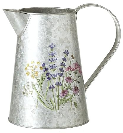 Silver Jug Artificial Flower Vase Metal with Wildflower Bee Floral Decoration Yellow Blue Pink Flowers Design 18cm