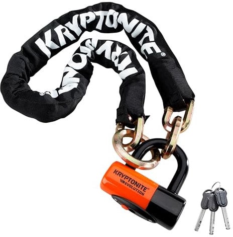 KRYPTONITE (999546 Cadena + Ant.Disco New York Noose 1213 (12x1300) + Ant. Disco Evolution Candado, Calidad, Unisex Adulto, Black, 130 cm