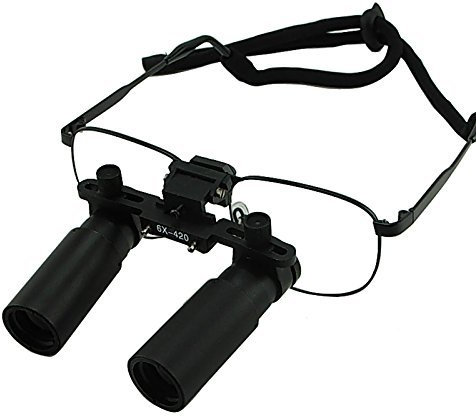 6.0x Vergrößerung Lupenbrille, Prismatic Keplerian Style Nickel-Legierung Rahmen, 45mm Sichtfeld + 25mm Schärfentiefe Loupe + 420mm Arbeitsabstand, Flip-Up Flexible Optical Glass Loupe
