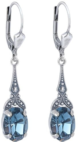 Jugendstil Ohrringe mit Markenkristallen Blau Silber NOBEL SCHMUCK