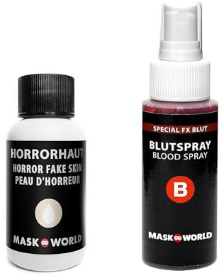 Zombie Halloween Make-Up Set mit Horrorhaut und Blut-Spray