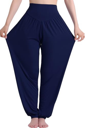 HOEREV Marke Super weiche Modal Spandex Harem Yoga Pilates Hosen, Gr.-3X-Large,Navy Blau