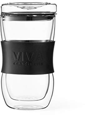 Viva Scandinavia V22001 Kaffeebecher doppelwandig Glas mit Silikonhülle 35 cl schwarz