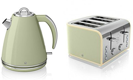 Swan Kitchen Appliance Retro Set - 1.5L Green Jug Kettle & Green 4 Slice Toaster Set