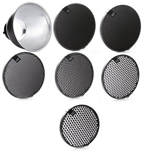 Fotga 17,8 cm Standard-Reflektor Diffusor Lampe Dish mit 10 °/20 °/30 °/40 °/50 °/60 ° Wabe für Bowens Mount Studio Strobe Flash Speedlite Licht