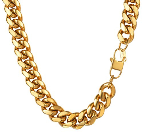 PROSTEEL Herren Halskette Edelstahl massiv Panzerkette Wasserfest Kette | 14mm Kubanische Gliederkette für Alltag, Hip pop Halskette gold，66cm lang für Herren