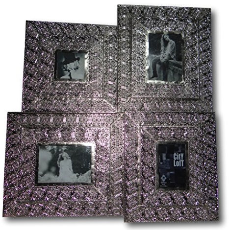 elbmöbel Bilderrahmen Metall silber Orientalisch antik Rahmen Fotorahmen Standrahmen Wandrahmen (75x69x4)