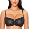 DOBREVA Women's Sexy Lace Balconette Bra Unlined Underwire Open Half Cup Bra See Through Sheer Balcony Bra Black 36E