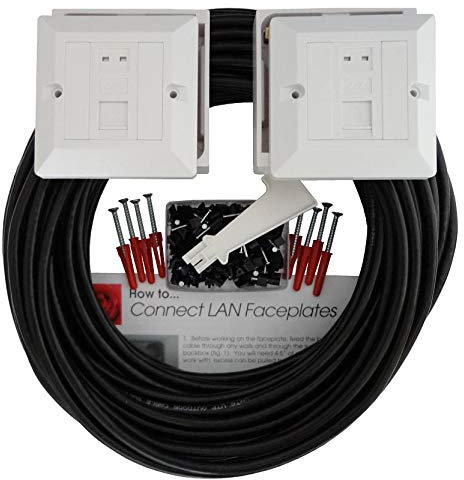 Cat6 Outdoor EXTERNAL Complete Network Extension Cable Kit with Faceplate Outlets (50m)