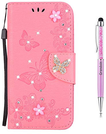 Grandoin Huawei P20 Lite Hülle, Bling Glitzer Glitter Handyhülle für Huawei P20 Lite Handytasche PU Leder Ledercase Flip Tasche Wallet Tasche Handytasche Cover mit Etui Case (Rosa)