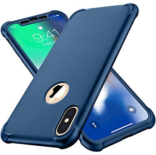 ORETECH Coque Compatible avec iPhone X et iPhone XS,avec 2 x Protecteur D'écran en Verre Trempé Housse Hybride Robuste 2 en 1 Antichoc Ultra Mince Anti Rayures PC TPU Etui pour iPhone XS X Bleu foncé