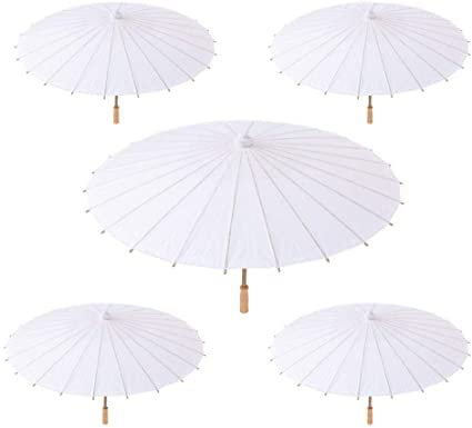 Lot de 10 Parasols Blanc Papier Bambou pour Mariage 70 cm - Acheter Parasoles, Parapluie pour Décoration et Détails de Mariage