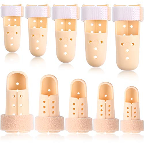 BBTO 10 Pcs Mallet Finger Splint, 5 Sizes Finger Support Brace Stabilizer Straightener Plastic Fingertip Protectors Arthritis Knuckle Immobilization for Thumb Pinky Middle Index Ring(Beige)