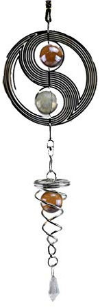 Edelstahl-Windspiel mit Spiralschwanz, hängendes Windspiel Yin Yang, runde Form, Retro-Eisen, Windspiel – dekoratives Windspiel für drinnen und draußen