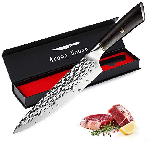 Aroma House Couteau de Chef 8 Pouces, Couteau de Cuisine,Couteau de Chef en Acier Inoxydable, Lame de Couteau Extra Tranchante avec Manche Ergonomique pour Le Ménage et Le Restaurant
