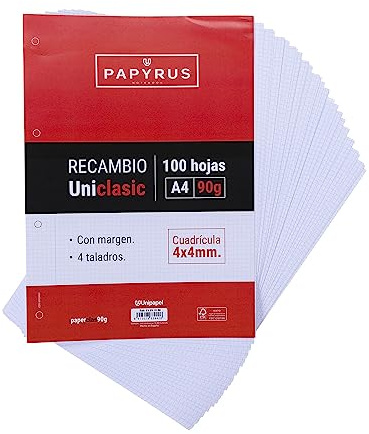 Unipapel Recharge de feuilles quadrillées 4 x 4 mm avec Margen, 90 g, papier, multicolore, A4