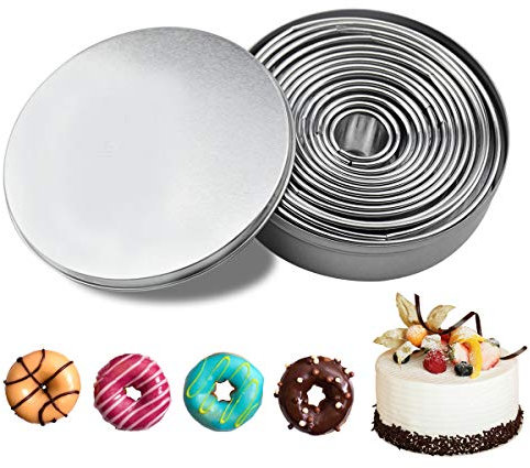 Jinlaili Cookie Cutters Set, 14PCS Stainless Steel Round Cutters for Baking, Pastry, Mousse, Donut, Fondant, DIY Cake