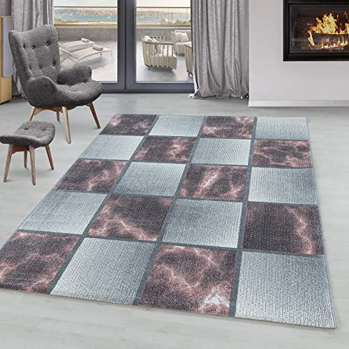 Tapis à Poils Ras, Conception de carrés, Tapis Rose, 160 x 230 cm, Tapis de Style Moderne, Tapis Salon