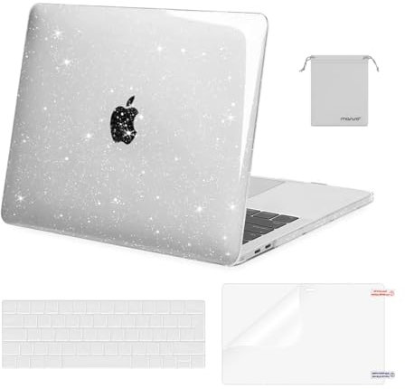 MOSISO Hülle Kompatibel mit MacBook Pro 13 Zoll 2024-2016 M2 M1 A2338 A2289 A2251 A2159 A1989 A1706 A1708,Plastik Glitzer Hartschale&Tastaturschutz&Displayschutz&Lager Tasche,Transparent