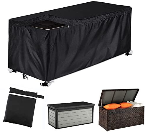 UCARE Waterproof Garden Storage Box - Deck Box Cover with Zipper - 420D Oxford Patio Furniture Cover - Anti-UV Protective - Rectangle (Black, S:123*62*55cm/48x24x22in)