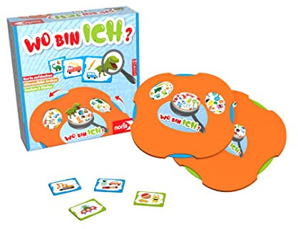 Noris 606011921 Wo bin ich? Suchspiel für Kinder ab 4 Jahren, Wimmelspiel mit Aufgabenkarten, Für 1 bis 2 Spieler, Orange