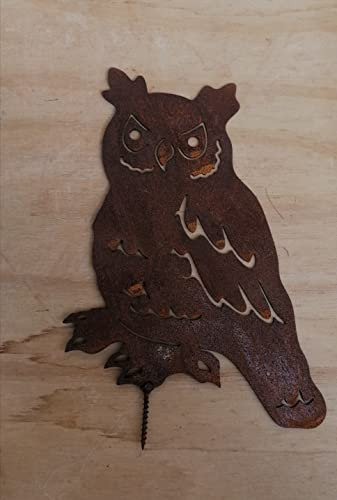 terracotta-toepfe-de Eule ca. 22 cm hoch zum Schrauben aus Metall in Edelrostausführung Gartendekoration Tier Figur Metall Rost Wald Baum