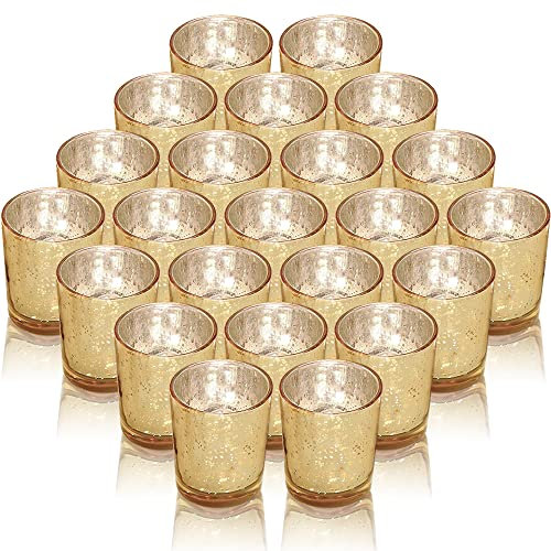 Gold Teelichtgläser 48er Set, Gefleckt Teelichthalter Glas, Votivkerzenhalter, Perfekte Tafelaufsätze für Hochzeit Part Heimdekoration