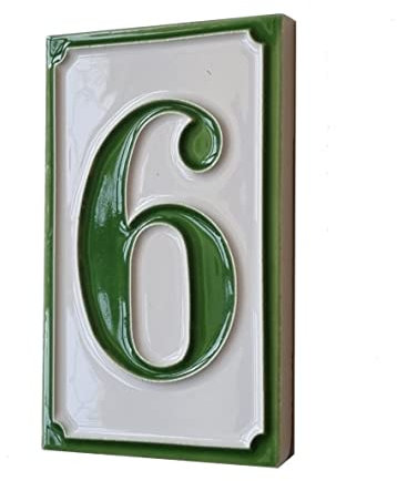 Numéros de maison en céramique italienne peints à la main - Design simple - Vert - Dimensions : 11 x 7 cm (numéro 6)