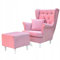 Family Meble Ohrensessel mit Hocker, Modell Gaja, Skandinavisch, Relaxsessel aus Webstoff, Loungesessel, Ohrensessel mit Hocker, Bequemer Sessel, Für Wohnzimmer, Esszimmer, Schlafzimmer, Bonbonrosa