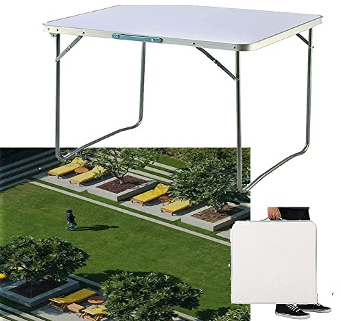Multipurpose Camping Table,Trestle 80CM Length Folding Table Portable Aluminum Picnic Table, Heavy Duty Foldable Table with Carry Handle for Indoor Study Writing Outdoor BBQ Party Use, White