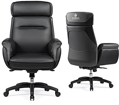 EUREKA ERGONOMIC Bürostuhl, Chefsessel Mikrofaser-Leder Schreibtischstuhl mit Verstellbarer Kopfstütze, Computerstuhl Einstellbare Höhe mit 130° Neigung, Gewichtskapazität 136KG, Schwarz