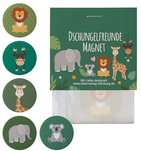 10x Dschungel/Zoo Deko-Magnete / 38mm matt/Magnete als Mitgebsel Kindergeburtstag Dschungel Glücksbringer Kinder Dschungel Geburtstag Mitgebsel Kinder Geschenke Kindergeburtstag Dschungel
